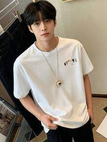 Mexican Basic Short-Sleeve T-Shirt With Front And Back Print - Cat Lanyard,  Cartoon Cat Print. Unisex Loose-Fitting Printed T-Shirt For Men And Women, Casual Spring And Summer Wear, A Fashion Essential. New Release - 白色 - 查看 3