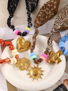 1pc Bohemian Ocean Style Creative Fashion Necklace, Elegant, Exquisite, Luxurious, Charming, Sweet And Bold Design, With Titanium Steel Starfish, Heart, Flower, Cross, Sun And Beaded Print. This Fashion Scarf-Style Necklace Is Perfect As A Graduation Ball Or Party Gift For Women, Sisters Or Couples. Ideal For Valentine's Day, Daily Wear, Dating, Parties, Holidays, Gifts, Summer, Beach And Vacation. - Multicolor - View 6