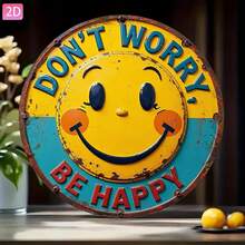 2D 1件裝「Don't Worry! Be Happy!」牆面裝飾，亮黃色笑臉搭配大膽藍色字母，適合辦公室、健身房、學校及心理健康裝飾風格的激勵禮物，尺寸詳見尺寸表 - 多色 - 查看 5