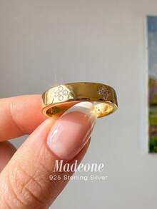 MADEONE 1枚925纯银立方氧化锆扭纹戒指，优雅女士日常百搭派对装饰精美礼品 - 金色 - 查看 4