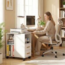 Soporte/mesa para impresora con estante ajustable, ruedas para fax y escáner, 60 x 30 x 65 cm, blanco - 1PC - Ver 3