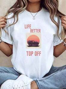 TopWo's SUMMER Oversized Cotton T-Shirt With  Print, Soft And Breathable, Comfortable And Fitted With A Crew Neck, Loose And Comfortable. Bestseller. - 白色 - 查看 1
