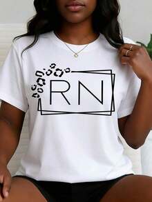 Minimalist Casual T-Shirt For Women With A Leopard Print Design, Perfect For Everyday Wear And As A Gift For Nursing Professionals, Celebrating International Nurses Day In May. A Perfect Gift For Nurses, Women's Clothing To Pay Tribute To The Most Beautiful Angels. White Women's T-Shirts - 白色 - 查看 6