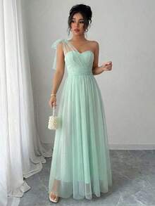Elenzya Elegant And Romantic Sleeveless Halter Dress With A Tie Waist And A-Line Skirt. Suitable For Weddings, Parties, And Gatherings - 薄荷綠 - 查看 8