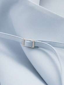 Falda pantalón de cintura con cremallera de unicolor para mujer, de verano - Celeste - Ver 3