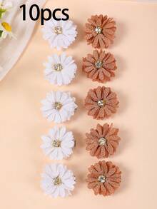 10pcs White & Beige Daisy Rhinestone Flower Small Hair Clips, Minimalist Side Bangs Clips, Sweet Girl Accessories, Suitable For Daily Use, Gift,Hair Slide,Claw Clips - Multicolor - View 10