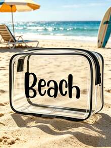 Large Capacity Zippered Travel Storage Bag - Waterproof Swimming Bag - Printed With Colorful "Beach" Letters Suitable For Toiletries, Travel Cosmetics And Diving Bag. With Zipper Closure. Perfect For Storing Passports, Fashion Glasses, Skincare Products And Other Travel Essentials. Beach Vacation Gift, Back To School Gift - Multicolor - View 6