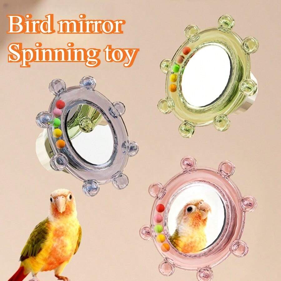 Creative Spiral Latch Hanging Cage Rotating Toy, Parrot Bird Toy With Sound, Mirror, Chewing, Entertaining & Intellectual Stimulation, Rotating Wheel For Tiger Parrot - Multicolor - View 1