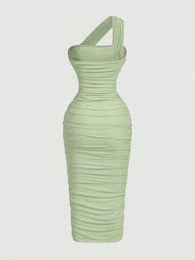 xhe X Belle Mariano  MOD Vestido sin mangas con pliegues asimétricos de estilo vintage para mujerxhe - Verde - Ver 2