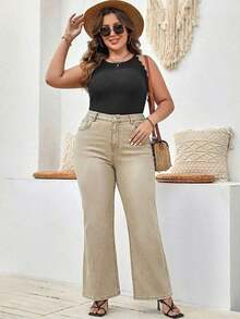 Mature Denim Jeans rectos tipo novio sueltos y versátiles de talla grande - Camel - Ver 6