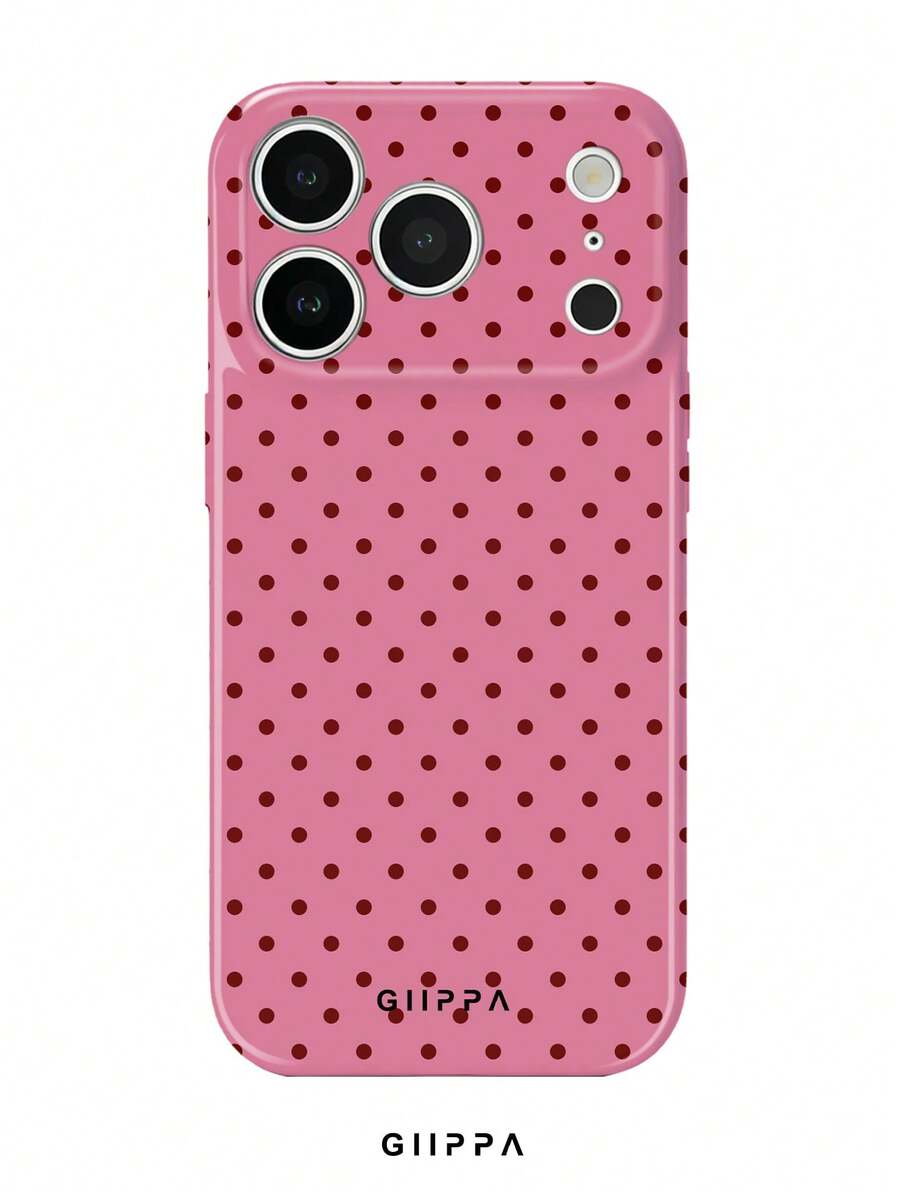 GIIPPA 1 Piece Pink Base With Burgundy Polka Dot Pattern Phone 17 Pro Max Case, Suitable For Phone 16 Pro Max, 15 Pro Max, 14 Pro Max, Korean Stylish And Interesting Phone Case, Compatible With 11/12/13/14/15/16 Pro Max Plus, Elegant Design Suitable For Both Men And Women, Ideal Gift For Girlfriend On Christmas, Valentine's Day, Easter, Wedding Season And Birthday - Burgundy - View 1