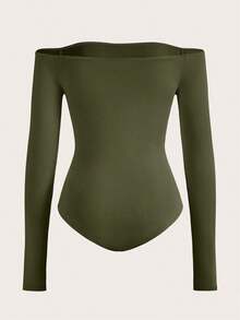 BASICS Body unicolor de hombros descubiertos - Verde militar - Ver 2