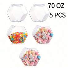 1/3/5pcs Hexagon Candy Jars With Lids - Transparent Plastic Storage Container, Suitable For Snacks, Cookies, Dog Food And Coffee Packs - Perfect Choice For Kitchen Organization,School Supplies - one-size - View 13
