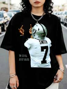 Retro 90s Oversized Black Graphic T-Shirt, Las Vegas RaiderSSS Smith #7, NFLSS Football Bootleg - Black - View 1