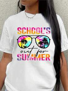 Lightweight And Durable Short-Sleeved T-Shirt With A Vibrant Tie-Dye Design Of Palm Trees And Sunglasses, Perfect For Beach Outings, Pool Days, Or Outdoor Gatherings, Making It An Ideal Choice For Casual Summer Wear. Women's Blouses > Clothing - 白色 - 查看 1