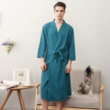 Jubah Mandi Waffle Ringan untuk Wanita, Jubah Kimono Musim Panas Unisex dengan Lengan 3/4, Menyerap Air, Gaya Korea - MultiWarna - View 4