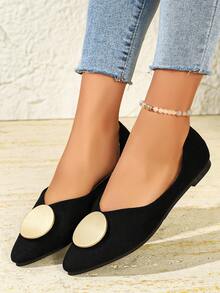 Zapatos de ballet cómodos con punta puntiaguda y sin cordones para mujeres de talla grande, para primavera/verano - Negro - Ver 3