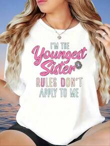 Playeras de mujer de algodón, camiseta para mujer con la frase "I M The Youngest Sister Rules Dont Apply To Me", regalo divertido para hermanas, top casual de algodón, camiseta de mujer, >ropa - Blanco - Ver 2