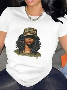 Printed Polyester T-Shirt, Suitable For Casual Wear, Lightweight And Durable, Ideal For Home, Office Or Outdoor Activities, Comfortable Fit, Stylish Design, Perfect Choice For Daily Activities, Modern And Fashionable Women's Top. - 白色 - 查看 12
