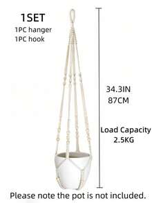1PC Modern Hand-Woven Floral Hanging Basket, Macrame Hanging Flower Pot Holder, Handmade Hanging Basket, Adjustable Hanging Rope Fits Various Pot Sizes, Home Garden Decoration, Durable And Sturdy, Easily Create Wall Greenery Landscape, Let Plants Float In Mid-Air (Pot Not Included) - A - View 5