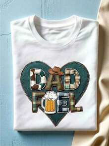 Camiseta de manga corta con cuello redondo y estampado para mujer Corazón Papá Cerveza Gorro a Cuadros Taza S-3XL moda, cómodo y transpirable uni lavable a máquina - Blanco - Ver 2