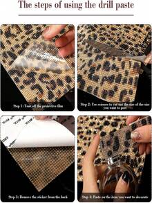 1pc Shiny Rhinestone Sticker, DIY Car Furniture, Cup, Photo Frame Decorative Sticker, Self-Adhesive Glitter Crystal Gem Sticker, Suitable For Car Decor, 4.45 X 9.37 Inch/8.96 X 9.37 Inch/9.37/12 Inch (Leopard Print) - Leopard - View 5