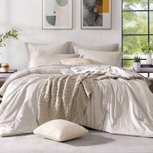 Melex Reversible Comforter Set, Bedding Sets 7 Pieces, Cationic Dyeing Bed In A Bag With Comforter, Sheets, Pillowcases & Shams - 淺燕麥色 - 查看 8