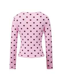 Polka Dot Tops For Women Y2K Long Short Sleeve Tee Crop Top Vintage Cute Slim Fit Crew Neck Shirt Going Out Streetwear - 粉色 - 查看 6