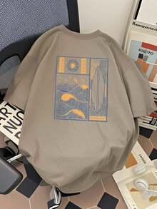 Men's Japanese-Style T-Shirts With Ocean Wave Print, 230 G/M², 100% Heavyweight Cotton, Fashion Brand T-Shirts, Short Sleeve, Casual, Oversized Tops For Men. - 黑色 - 查看 8