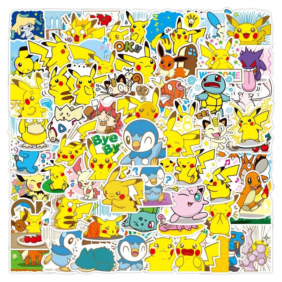 pocket monsters 80 miếng dán hoạt hình chống thấm nước dùng cho máy tính, điện thoại, cốc nước. - 80 chiếc/bộ - Xem 1