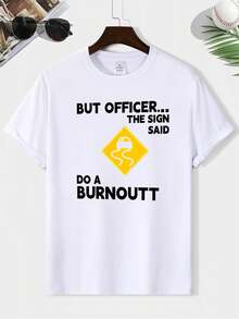 New Men's T-Shirt With Custom Warning Letter Print, Ideal For Summer Travel, Comfortable And Versatile For Everyday Casual Wear, Fashionable Men's Short-Sleeved Crew Neck T-Shirt. - 白色 - 查看 1