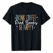 Bebe Café,  Libros, Sé Feliz - Camiseta Gráfica de Talla Grande para Mujer - Negro - Ver 6