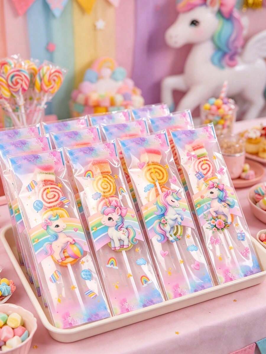 100 piezas Bolsas de caramelos transparentes de unicornio, Bolsas de regalo con cierre automático de unicornio, Bolsas de caramelos transparentes de fiesta de cumpleaños de unicornio, Bolsas para piruletas de baby shower, Bolsas de fiesta con tema de unicornio, Decoración de mesa de boda, Decoración de despedida de soltera, Decoración para revelación de género, Bolsas de embalaje de aperitivos, Bolsas de regalo pequeñas, Bolsas para hornear galletas, Regalos de cumpleaños para niñas, Recuerdos de fiesta