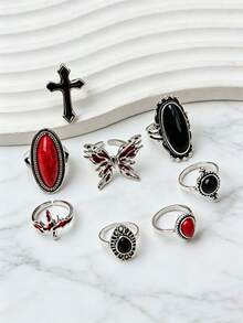 20pcs Butterfly & Heart Shaped Ring Set, Vintage Elegant Mixed Styles, Couples Rings For Party, Wedding, Daily Wear, Fashion Jewelry Gift, Random Assortment - 20 Random Rings - View 6