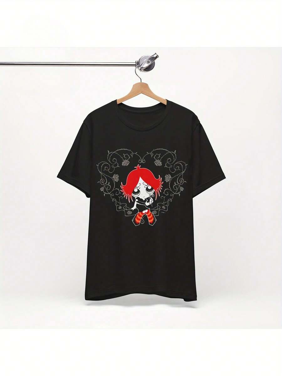Camiseta unisex de estilo gótico de gran tamaño 2026, diseño de dibujos animados, inspirada en el anime de los años 2000, moda retro unisex, lanzamiento de nuevo producto, suave y transpirable, adecuada para uso diario en Australia, manga corta, talla grande.camisas de mujer sudaderas para mujer sueter blusa casual mujer verano vestidos de graduación - Negro - Ver 1