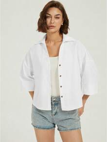 Áo sơ mi trắng dáng rộng phong cách casual thanh lịch cho công sở và đi chơi, trang phục dạo phố đi du lịch, áo sơ mi thanh lịch cho kỳ nghỉ - trắng - Xem 3