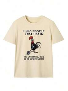 Camiseta de manga corta de ajuste regular, estilo INS "Askhole" Definición Impresión gráfica de pollo, parte superior de verano ligera y delgada de color azul claro. Casual,Playera Gráfica Casual para Mujer con Estampado |   Verano 2026 - Albaricoque - Ver 3