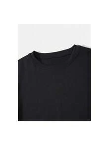 Camiseta deportiva informal de manga corta para mujer con pendientes de cabeza de vaca y estampado de letras del alfabeto - Negro - Ver 3
