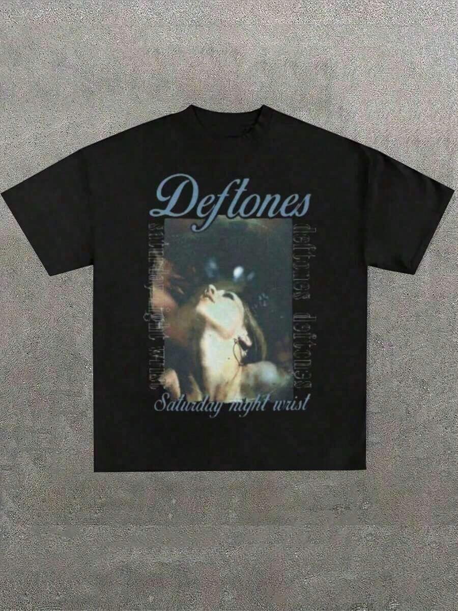 Men's Summer T-Shirt, Deftone Sub-Tonal Heavy Metal Band, (1 Piece) 100% Cotton, Casual Print, Crew Neck, Short Sleeve, Cotton T-Shirt, Gift, Summer, Unisex, 100% Pure Cotton Summer Party T-Shirts - 黑色6 - 查看 1
