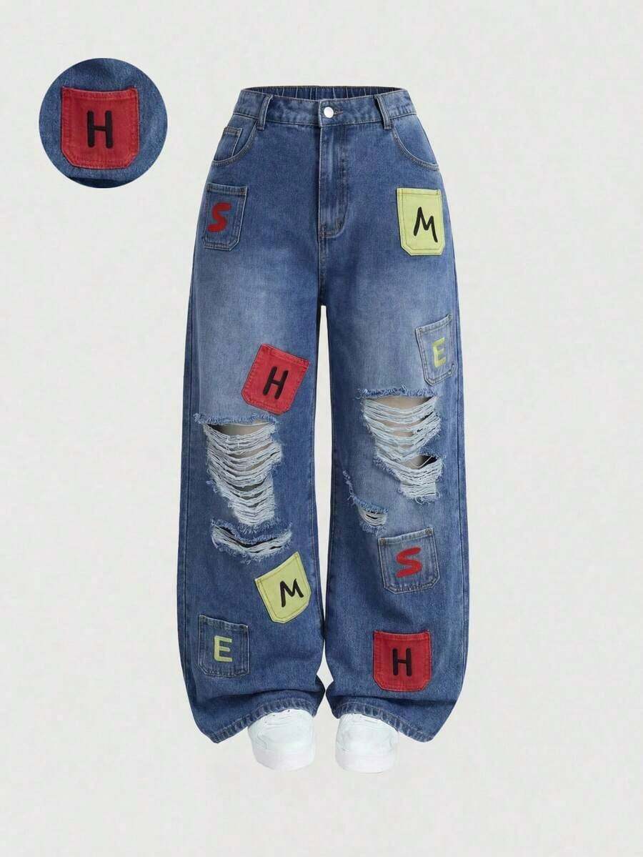 MOD Jeans rectos de algodón con estampado de corazones rosas para tallas grandes - Rosa - Ver 1