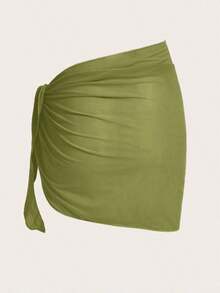 Encubrimiento de unicolor para mujeres con diseño simple de pliegues - Verde Oliva - Ver 2