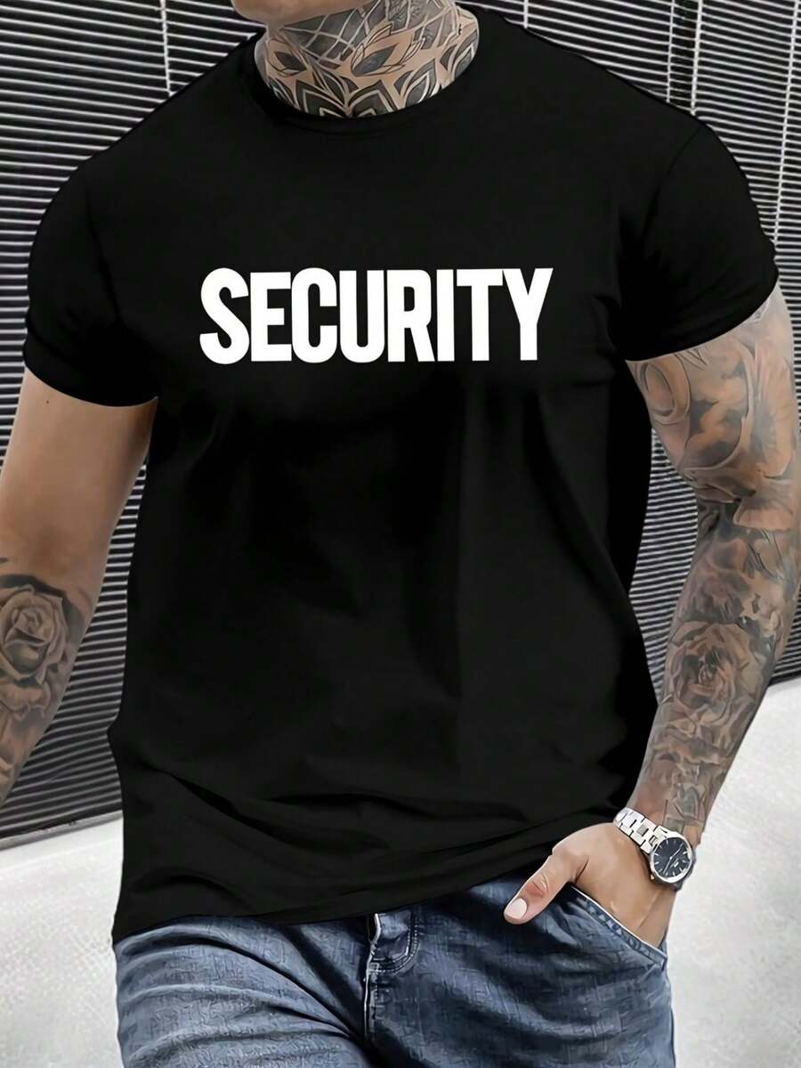 MBDMBD Camiseta Casual de Cuello Redondo para Hombre con Impresión de  en Negrita, Poliéster, Camiseta de Manga Corta Cómoda y Versátil para el Verano, Camiseta de Uso Diario| Diseño de Hombro | Camisa de textura suave - Negro - Ver 1
