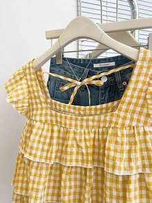 Blusa con volantes en el bajo nueva para otoño, estilo lindo para mujer - Amarillo - Ver 8