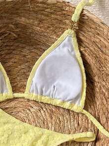 Bikinx Bộ bikini hai dây nữ kiểu dáng thường ngày dễ thương, quần bikini xẻ cao in họa tiết, đồ bơi buộc dây hở lưng, thích hợp cho kỳ nghỉ. - Vàng nhạt - Xem 4