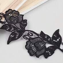 Water-Soluble Rose Lace Decoration - Polyester Floral Embroidery, Black And White Pattern Suitable For Wedding Dresses, Cheongsam, Pajamas, DIY Home Decor (White/Black), DIY Craft Supplies | Fan-Shaped Lace Edge | Exquisite Embroidery, Lace Fabric - White - View 2