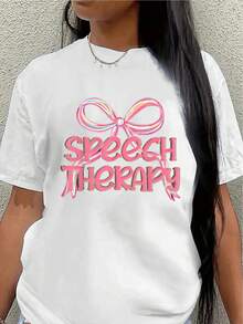 Polyester Short-Sleeved T-Shirt, Decorated With A Relaxed Pink Bow Pattern, Lightweight And Durable, Suitable For Casual Wear At Home Or In The Office. Women's Blouses > Clothing - 白色 - 查看 7