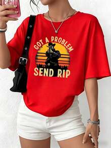 100% Cotton. Image Of A Determined Cowboy Aiming Against An Orange Sunset, Symbolizing Strength And Courage, With A Defiant Phrase. Ideal For A Free Spirit. Women's 100% Cotton T-Shirt, Comfortable And Modern. Women's Simple Solid Color T-Shirt, Loose And Slim Fit Casual Short Sleeve - 紅色的 - 查看 9