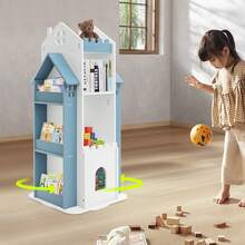 Rotating Children's Bookshelf, Book Display Shelf, Floor Standing Bookshelf Blue - Blue+White - View 4