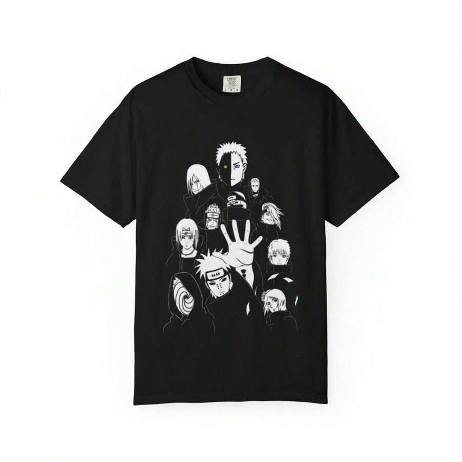 Akatsuki Anime T Shirt, Villain Character Collage Tee, Black Manga Graphic Shirt, Fan Gift, Japanese Anime Top for Men Women - Negro - Ver 1