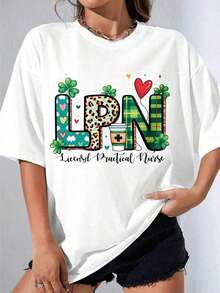 Blusas para mujer, camiseta blanca para chica con estampado de enfermera práctica con licencia LPN y diseño de taza de café con corazón de trébol para profesionales de la enfermería. Camiseta estampada informal para fiestas al aire libre. Adecuada para primavera, verano y otoño. - Blanco - Ver 7